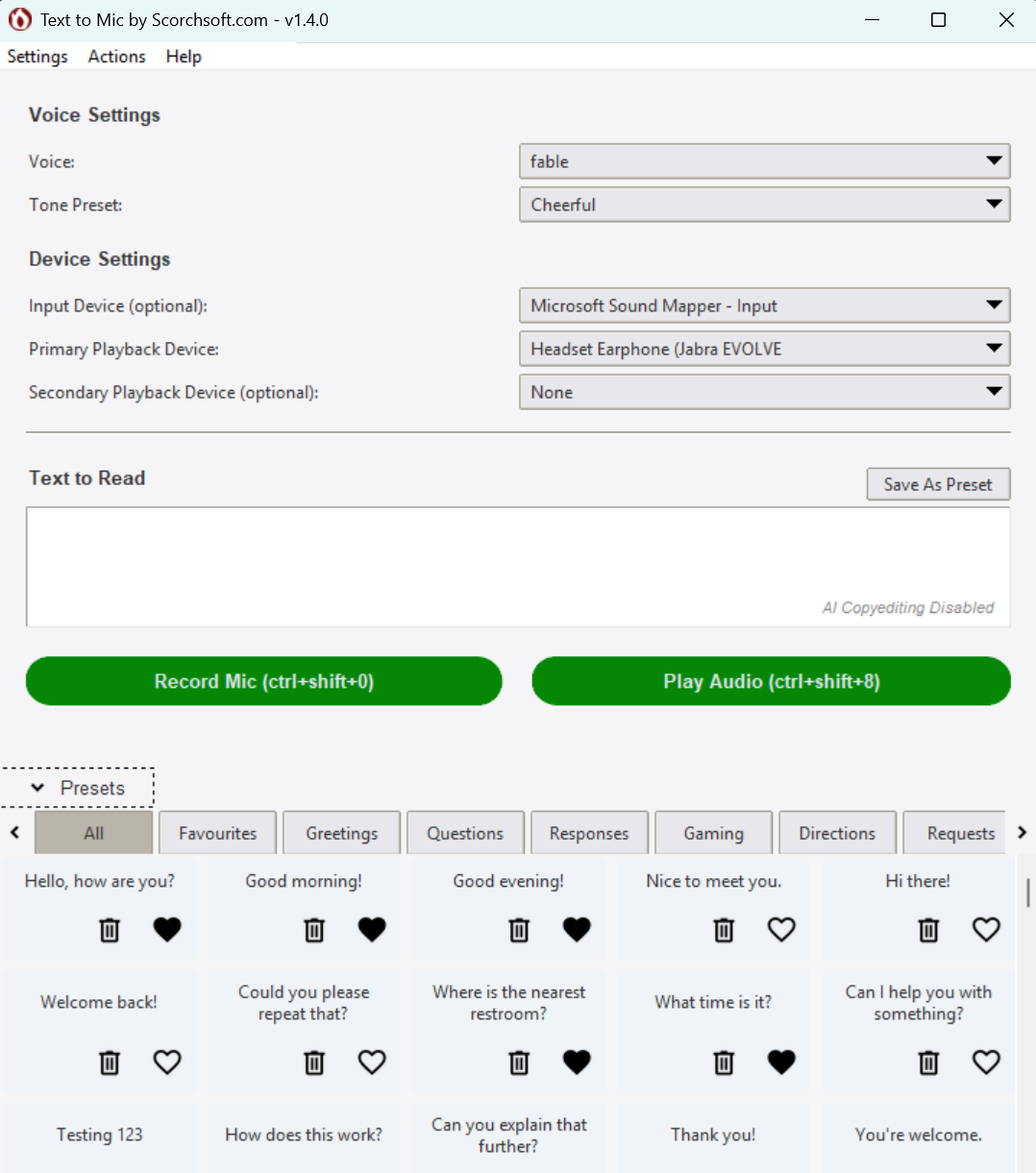 Main UI with Presets Expanded